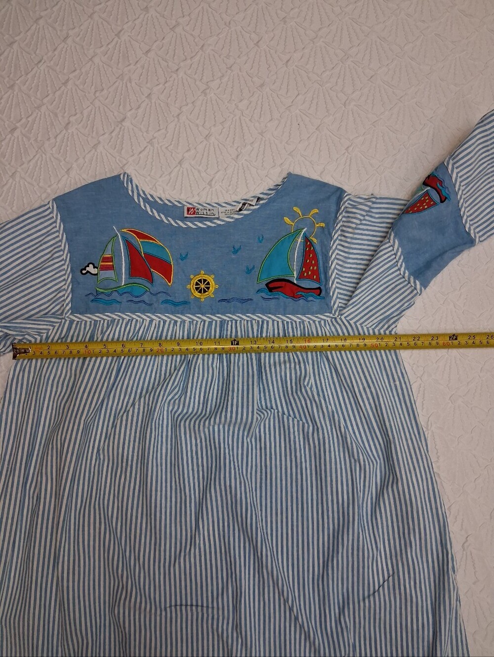 Woman Within Blue and White Striped Cotton Top Size M - Picture 14 of 17